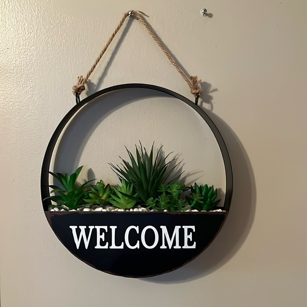 Faux Succulent Hanging Welcome Planter